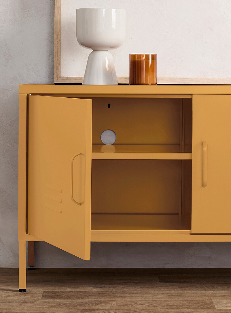 Simons Maison Off White Metal locker-style media unit 60"