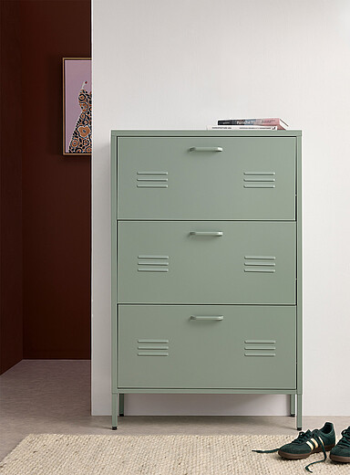 Metal locker-style shoe cabinet