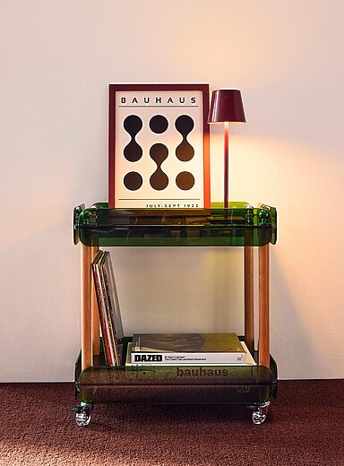 Translucent trays and beech wood frame trolley