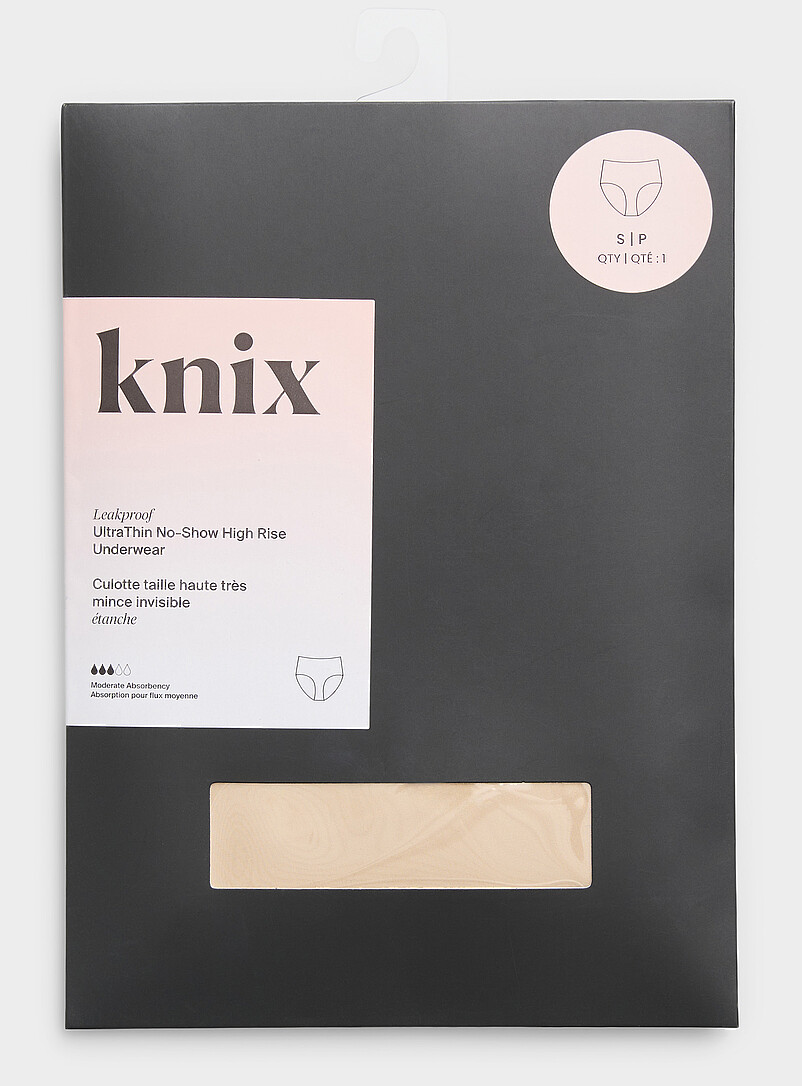 Knix: La culotte menstruelle taille haute ultramince No-Show Absorption : mod&eacute;r&eacute;e Blanc &agrave; motifs pour femme