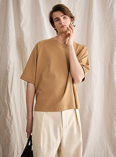 Le 31 Fawn/Tobacco Raglan sleeve boxy T-shirt <b>Le 31 Studio capsule</b> for men