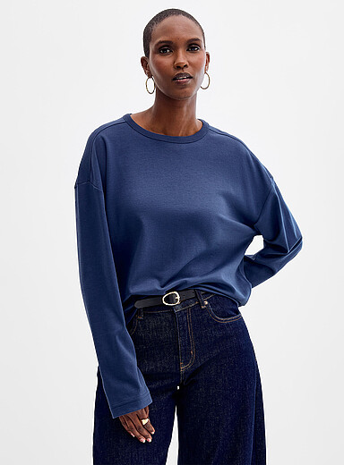 Le t-shirt carr&eacute; manches longues coton pima