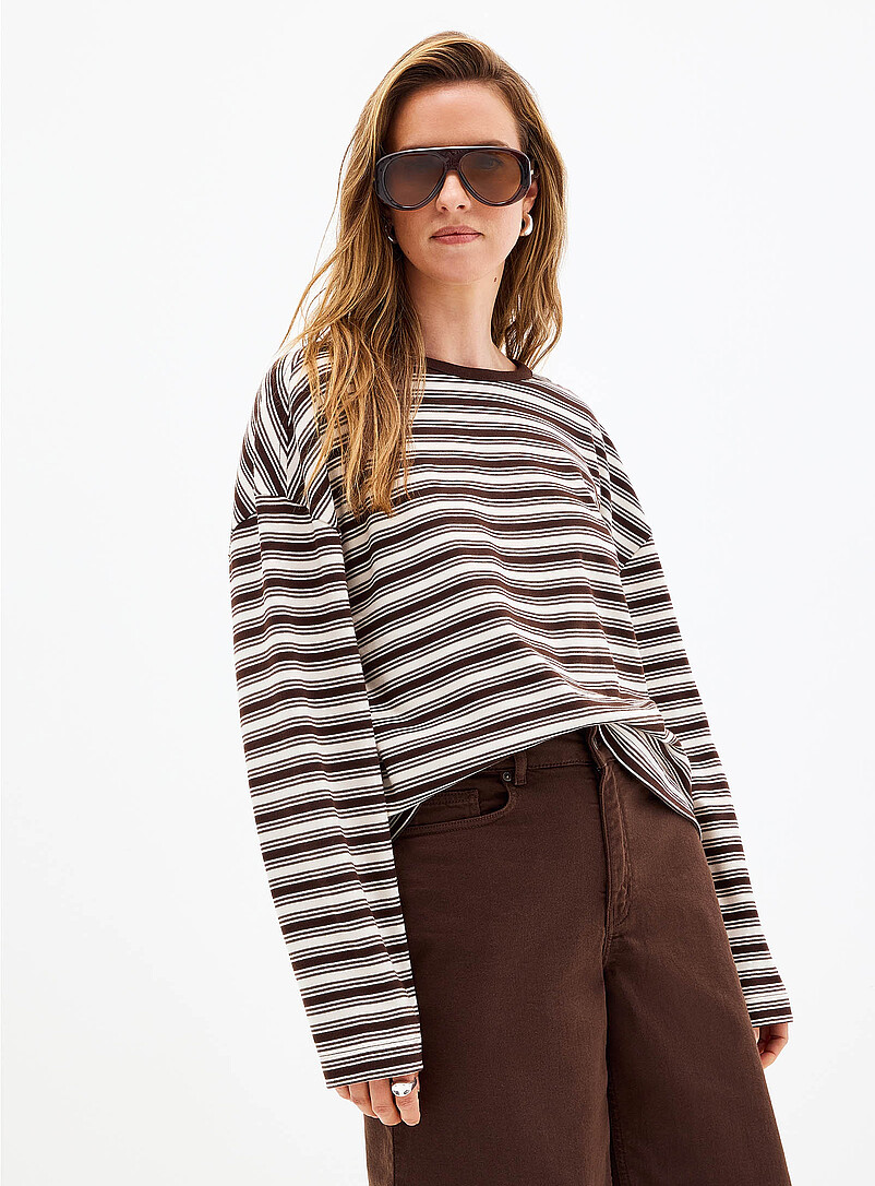 Square-neck long-sleeve striped Pima cotton tee product image (primary)