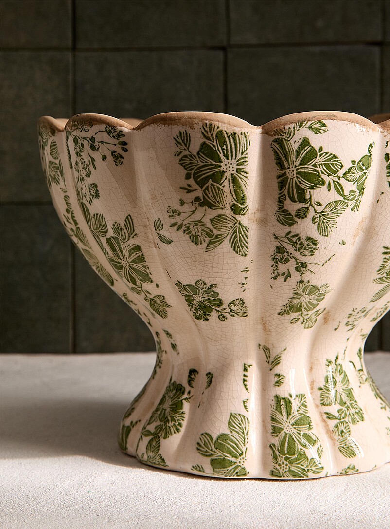 Green floral crackle-glaze vase product image 2