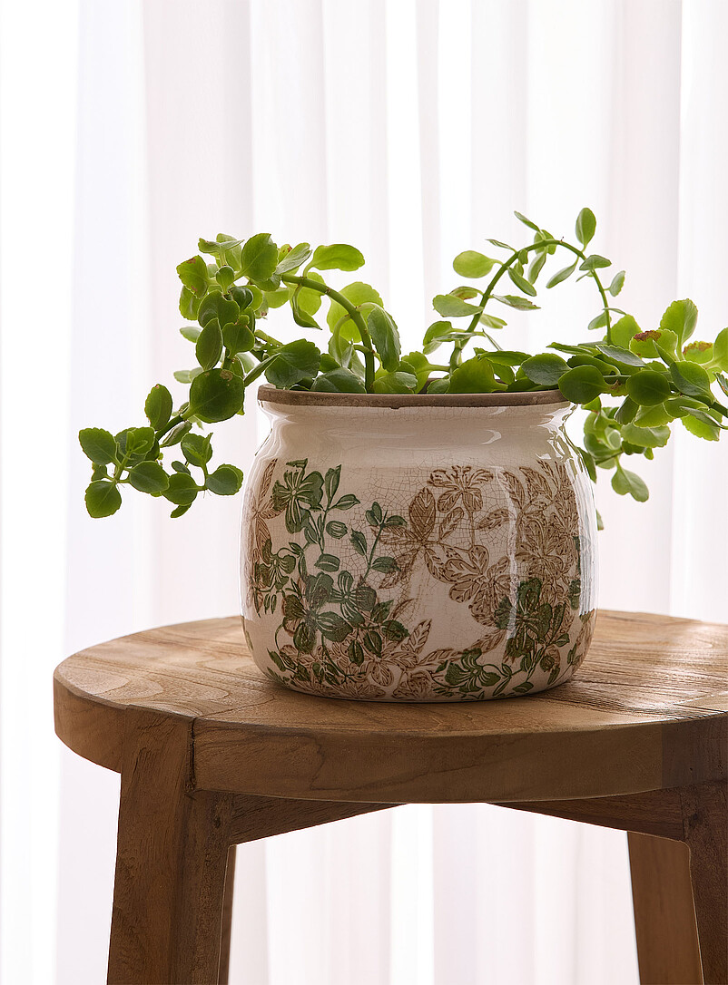 Crackle-glazed painted flowers planter 4.75 in product image (primary)
