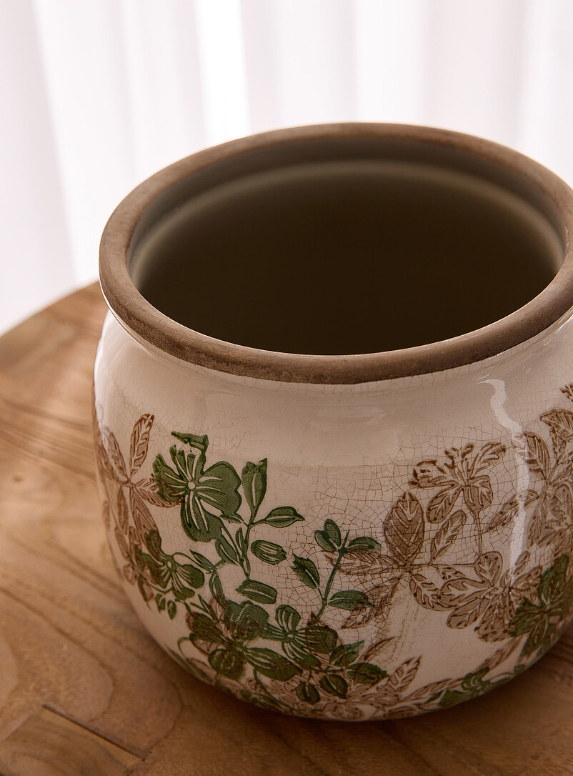 Crackle-glazed painted flowers planter 4.75 in product image 2