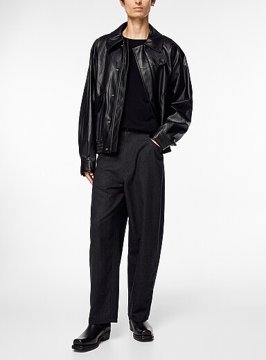 Le17septembre Charcoal Pure wool flannel barrel-leg pant for men