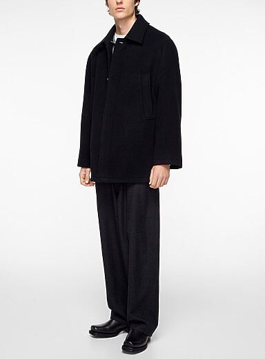 Le17septembre: Le manteau en laine boutons dissimul&eacute;s Noir pour homme