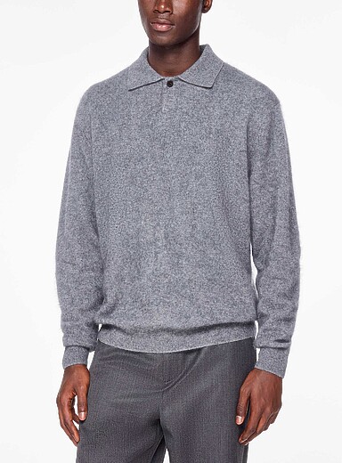 Le17septembre Grey Brushed wool polo shirt for men