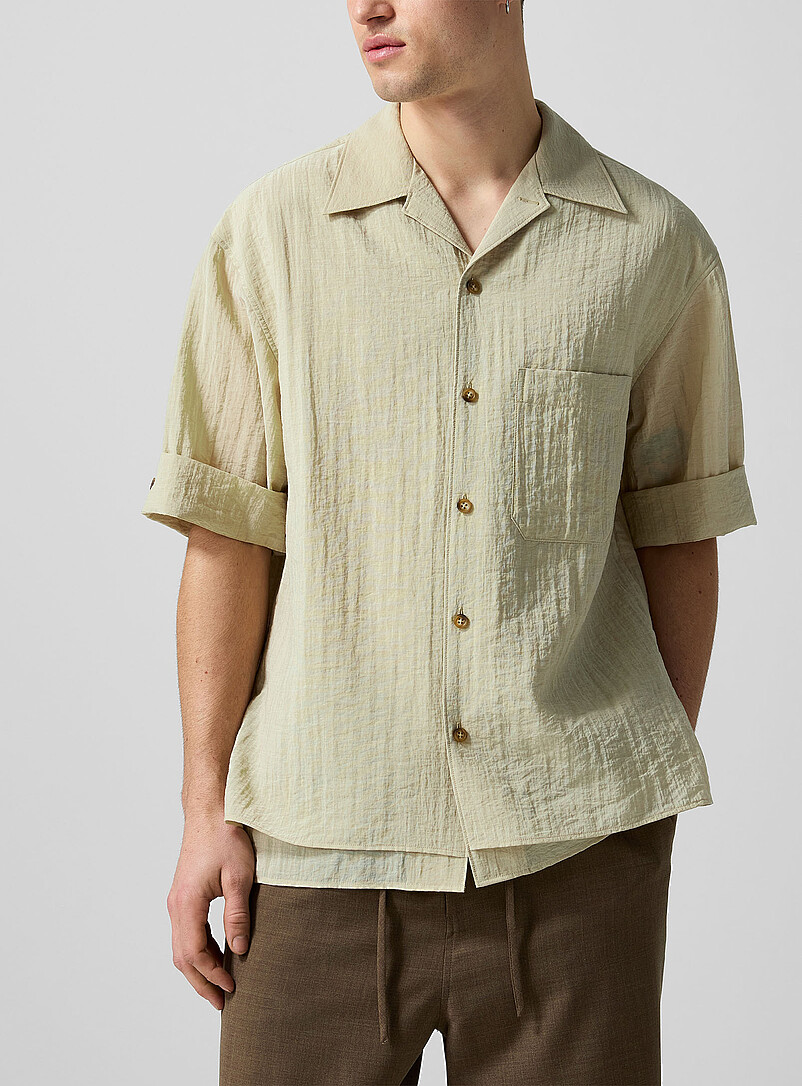 Crinkled Layered Look Cabana Shirt
