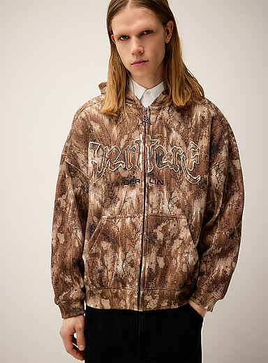 Vertere Berlin Patterned Brown Hooded camo waffle hoodie for men