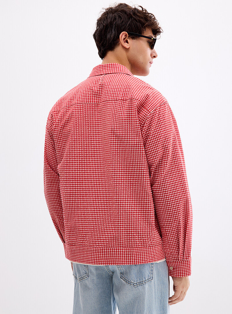 NN. 07 Red Reed gingham seersucker shirt <b>Relaxed fit</b> for men
