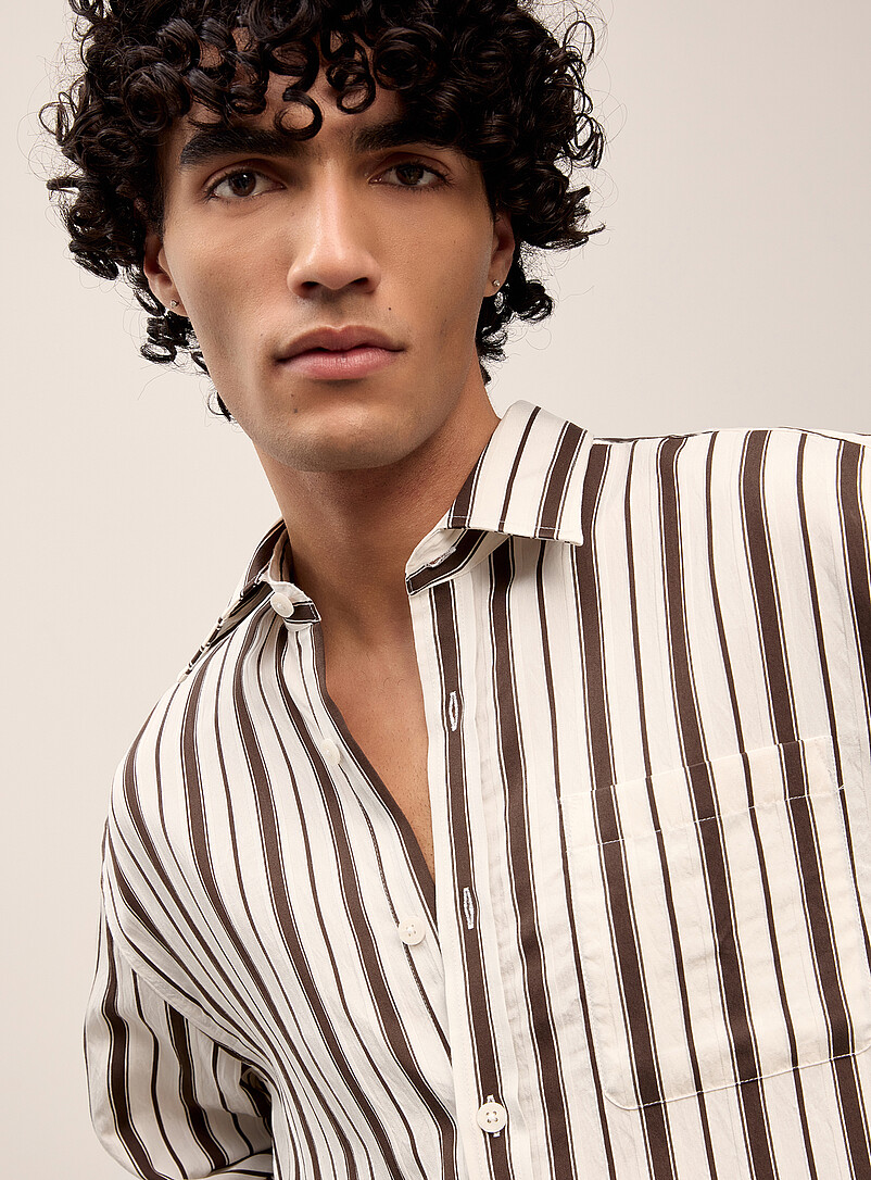NN. 07 Off White Coffee-coloured striped shirt for men