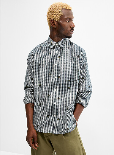 NN. 07 Green Skyler embroidered flower check shirt <b>Relaxed fit</b> for men