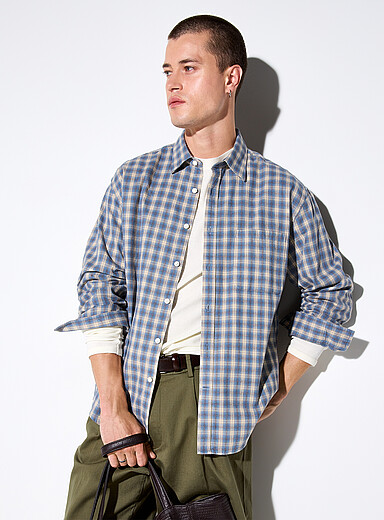 NN. 07: La chemise flanelle carreau bleu ciel Deon <b>Coupe r&eacute;guli&egrave;re</b> Bleu pour homme