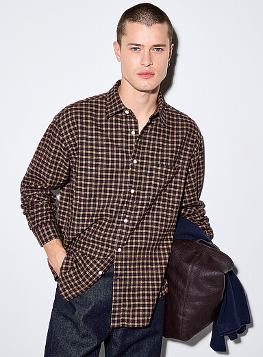 La chemise flanelle carreaux bordeaux Deon <b>Coupe r&eacute;guli&egrave;re</b>