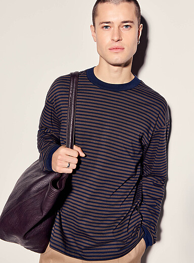 NN. 07: Le t-shirt rayure duo Brun pour homme