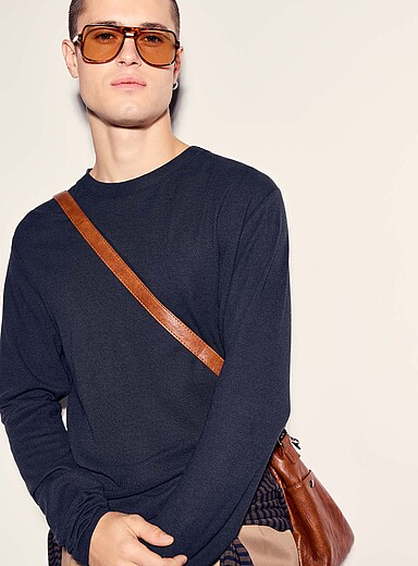 NN. 07: Le t-shirt jersey gaufr&eacute; Bleu marine - Bleu nuit pour homme