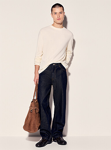 NN. 07: Le jean indigo surpiqu&eacute; ocre Coupe relaxe Bleu marine pour homme