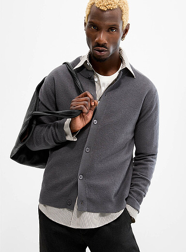 NN. 07 Grey Minimalist crew neck cardigan for men
