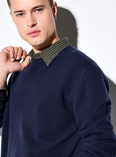 NN. 07: Le chandail pure laine Sammy Bleu marine - Bleu nuit pour homme