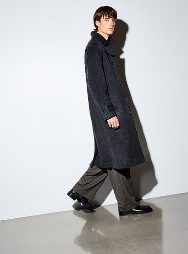 NN. 07 Charcoal Charcoal brushed overcoat for men