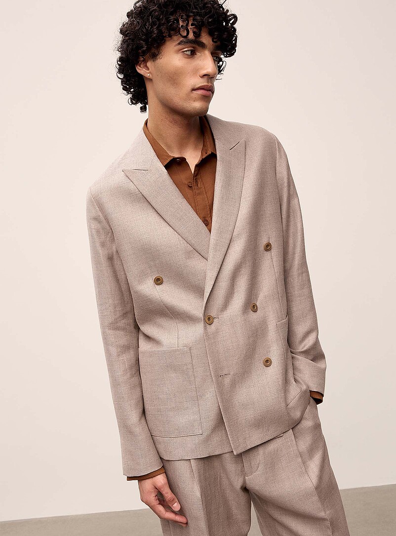 Double-Breasted Linen And Wool Suit Jacket