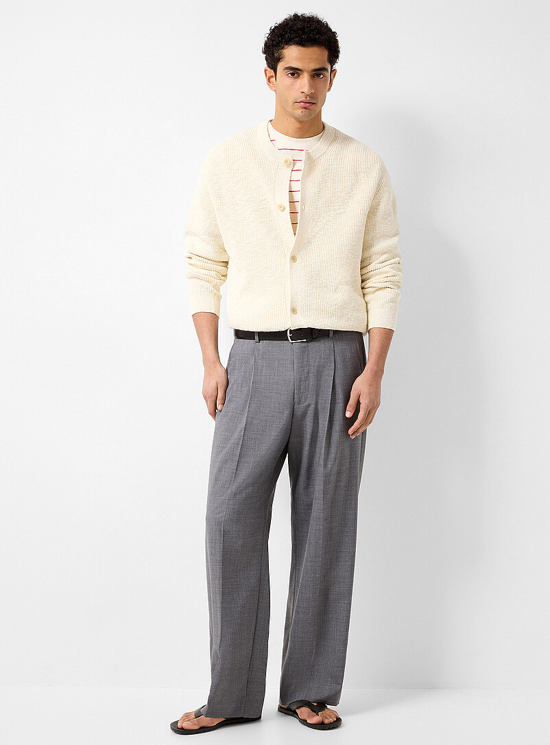 Elastic-Waist Pleated Grey Pant Relaxed Fit