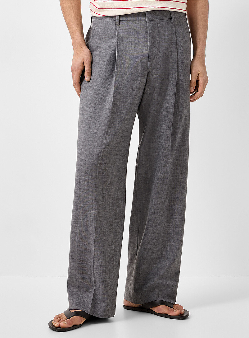 Elastic-waist pleated grey pant Relaxed fit product image 2