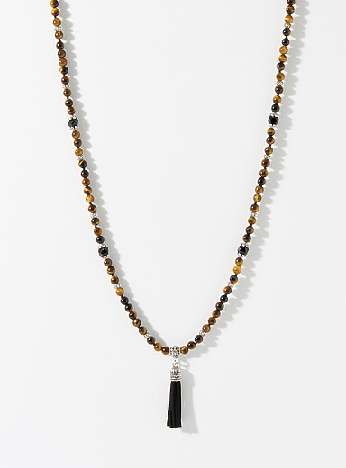 Mancino Brown Tassel pendant bead necklace for men