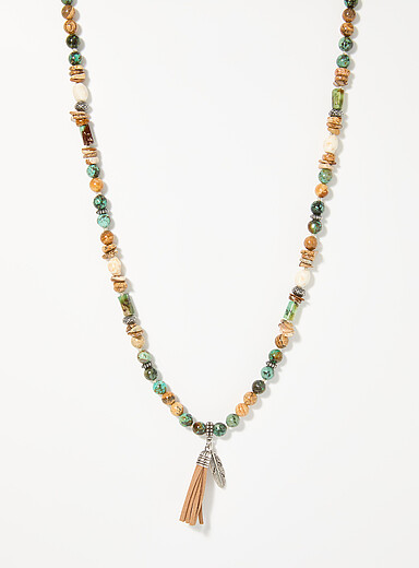 Mancino: Le collier billes pendentif pampille Vert pour homme