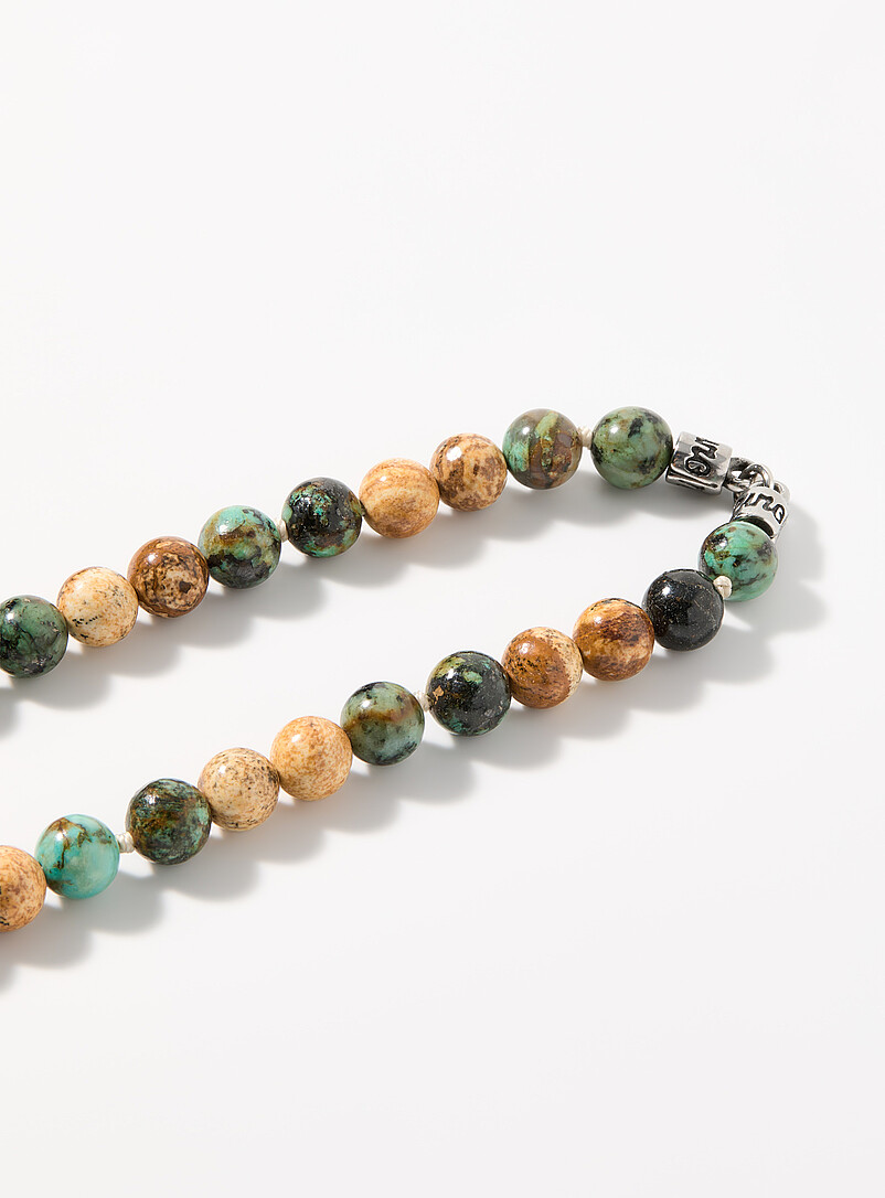 Mancino Teal Tassel pendant bead necklace for men