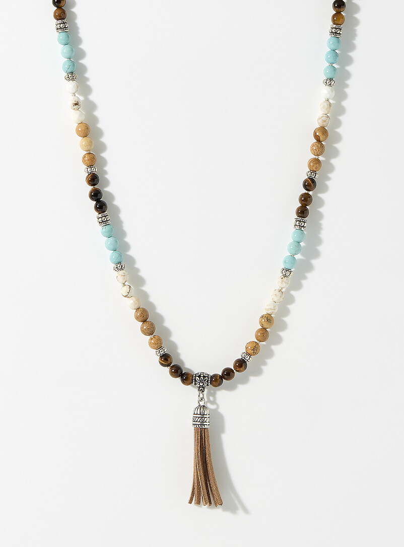 Mancino: Le collier billes pendentif pampille Sarcelle - Turquoise pour homme