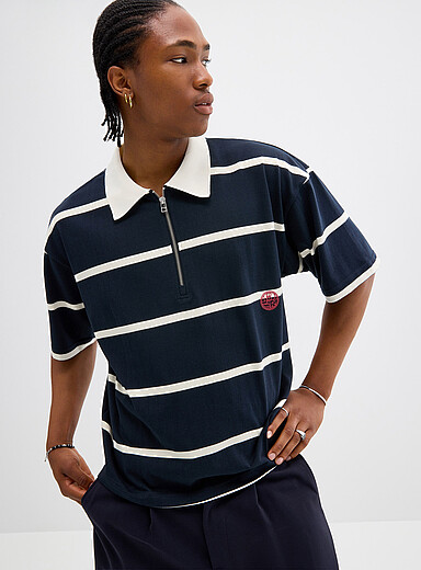 Twin-stripe zip-neck polo