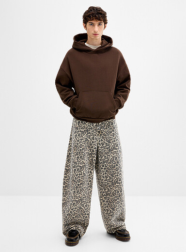 Leopard barrel-leg jean