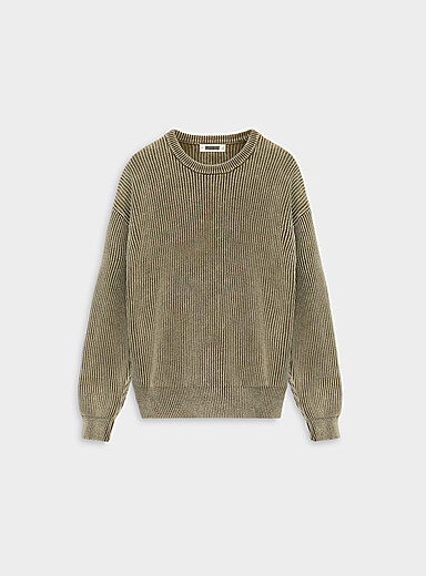 Woodbird Mossy Green Sake faded rib-knit sweater for men