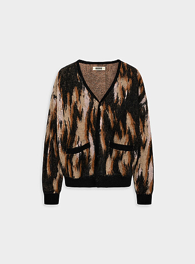 Oni patterned fuzzy cardigan