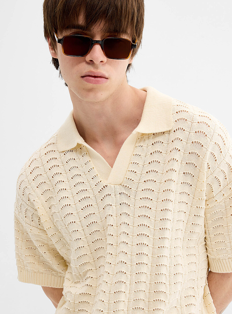 Pointelle Johnny-Collar Polo