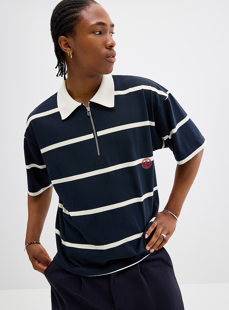 Twin-stripe zip-neck polo product image (primary)
