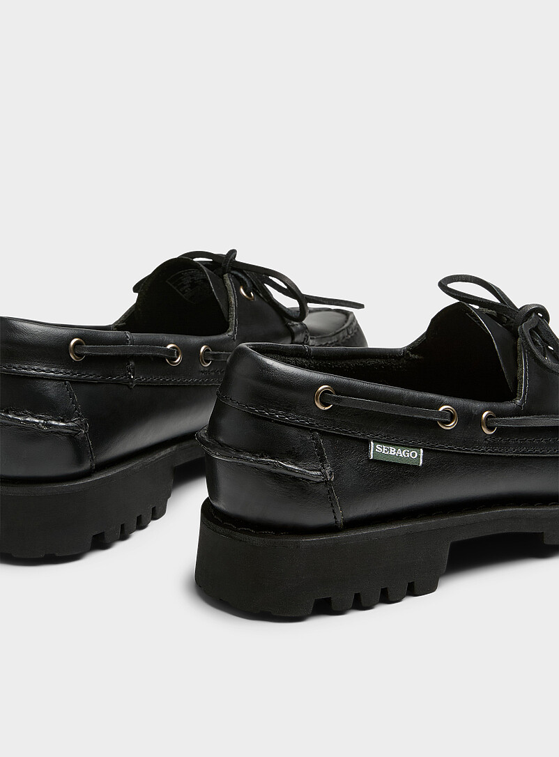 Sebago: La chaussure bateau Ranger Waxy noire Noir pour homme