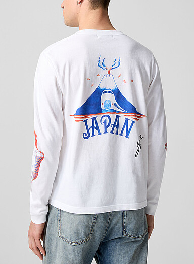 Beams: Le t-shirt &agrave; manches longues symboles japonais Blanc pour homme