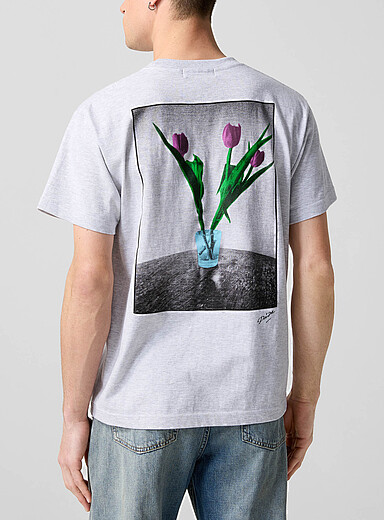 Beams: Le t-shirt &agrave; poche bouquet de tulipes Gris pour homme