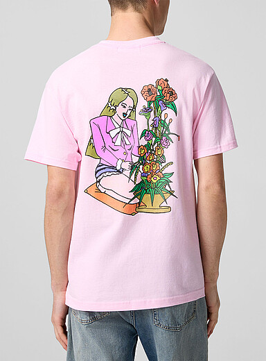 Beams Pink Lady and bouquet printed T-shirt for men