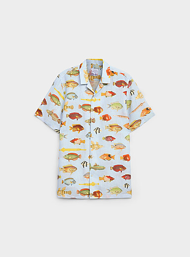 Ned colourful fish pure linen shirt <b>Regular fit</b>