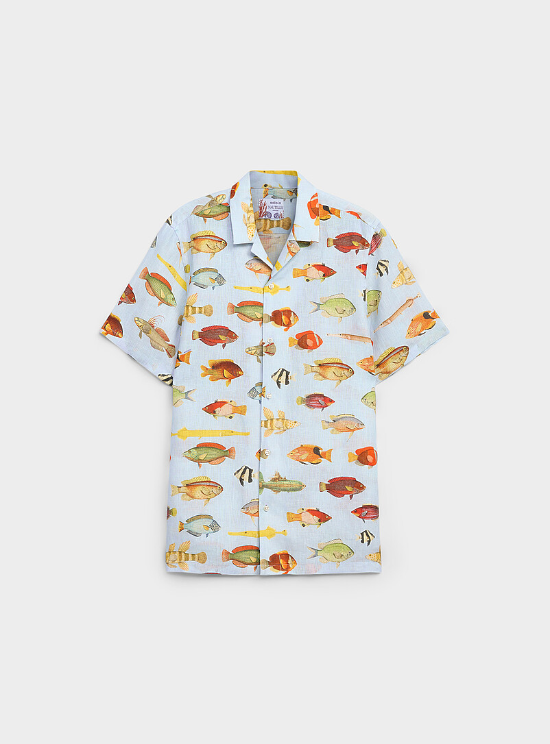 Ned Colourful Fish Pure Linen Shirt Regular Fit
