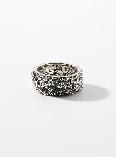 Clocks and Colors: La bague tigre et dragon grav&eacute;s Argent pour homme