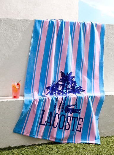 Lacoste: La serviette de plage Palm Tree 91 x 183 cm Bleu &agrave; motifs