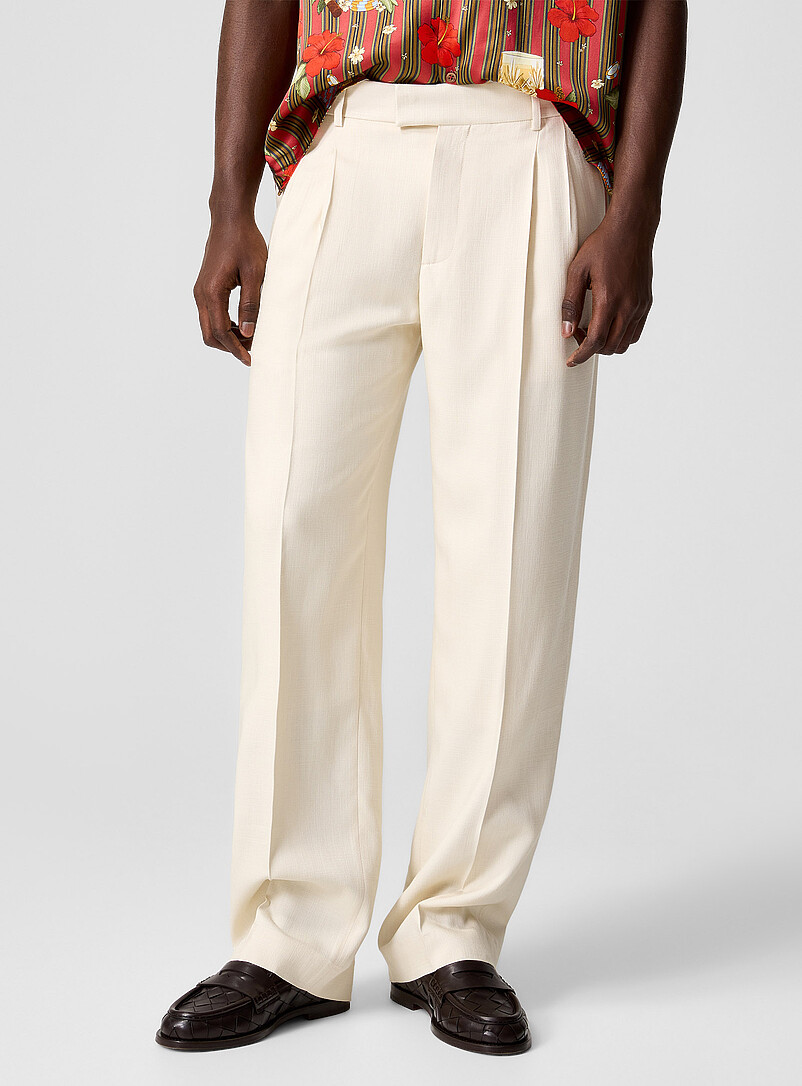 Dr&ocirc;le de Monsieur Ivory/Cream Beige Double-pleated ecru pant for men