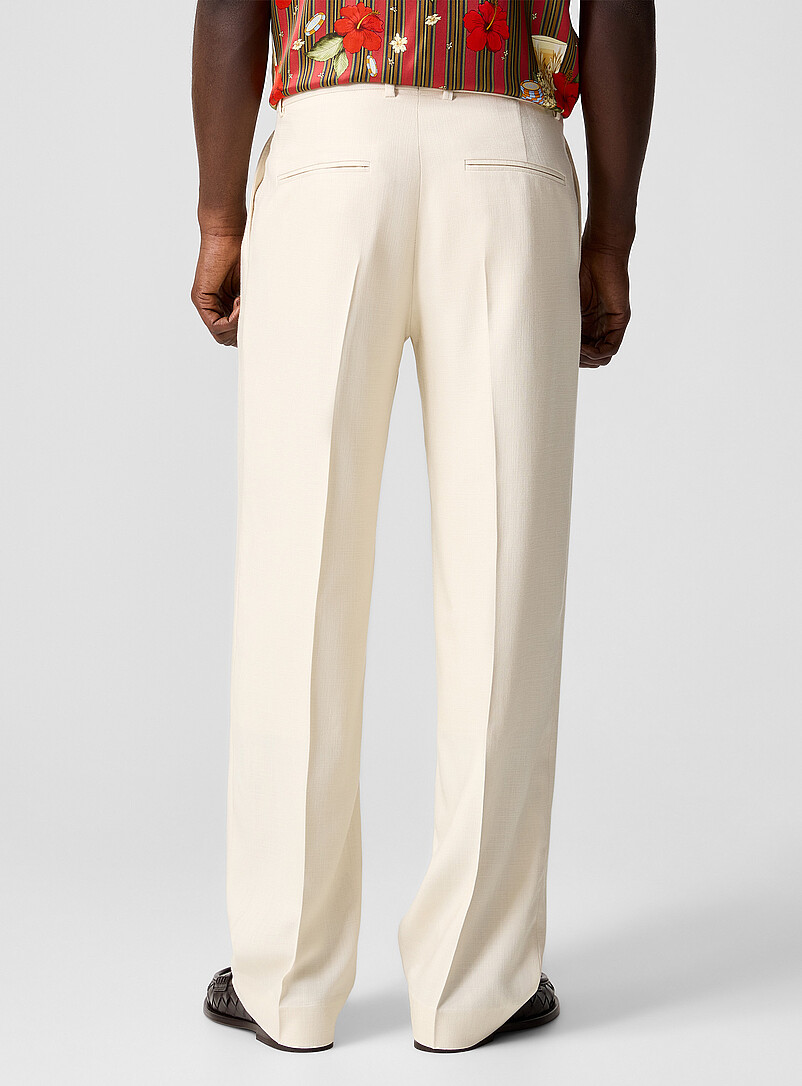 Dr&ocirc;le de Monsieur Ivory/Cream Beige Double-pleated ecru pant for men