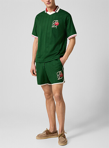 Le short brod&eacute; bordures contraste Hibiscus